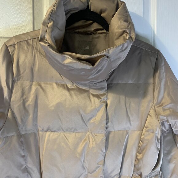 J Jill Women's Down Puffer Jacket Size SP PS Petite Small Gold High Neck Winter - Picture 3 of 10